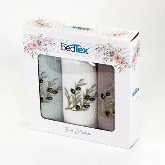 Obrazek z Zestaw prezentowy waflowych ściereczek 3 szt. – oliwki