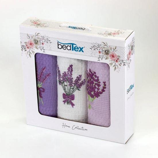 Obrazek z Zestaw prezentowy waflowych ściereczek 3 szt. - lawenda