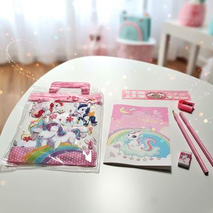 Obrazek z Zestaw przyborów szkolnych dla dzieci - jednorożec