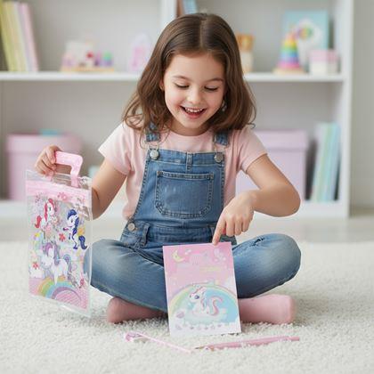 Obrazek z Zestaw przyborów szkolnych dla dzieci - jednorożec