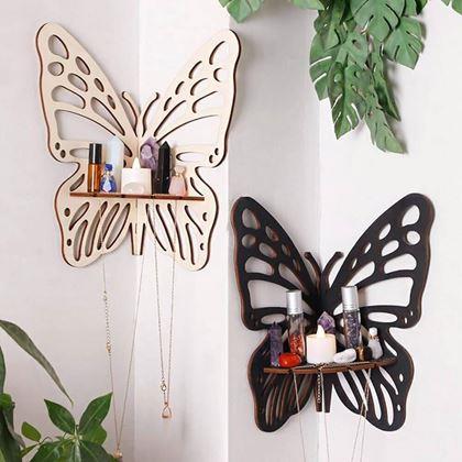 Obrazek z Drewniana półka narożna motyl  -  naturalny
