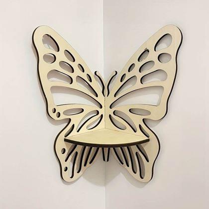 Obrazek z Drewniana półka narożna motyl  -  naturalny
