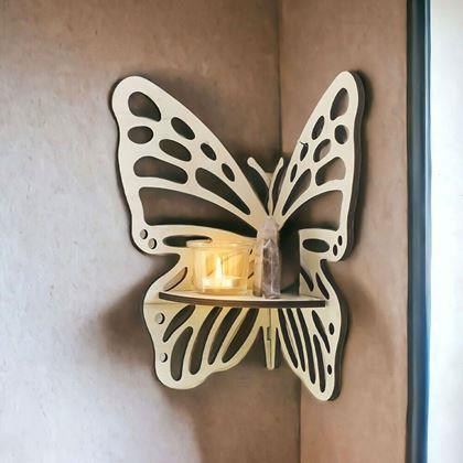 Obrazek z Drewniana półka narożna motyl  -  naturalny