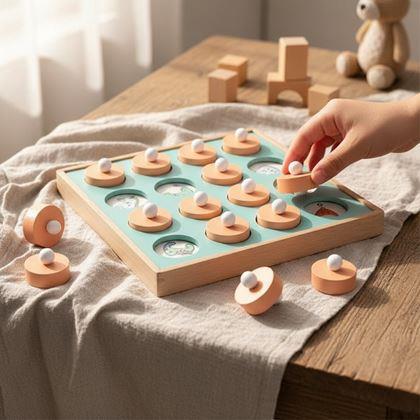Obrazek z Drewniana gra pamięciowa dla dzieci z wymiennymi obrazkami