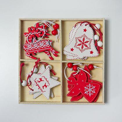 Obrazek z Zestaw drewnianych ozdób 12 szt. - świąteczny mix