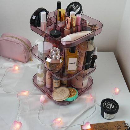 Obrazek z Duży obrotowy organizer na kosmetyki -  transparentny różowy