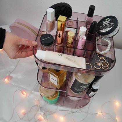 Obrazek z Duży obrotowy organizer na kosmetyki -  transparentny różowy
