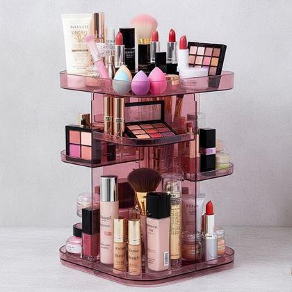 Obrazek z Duży obrotowy organizer na kosmetyki -  transparentny różowy
