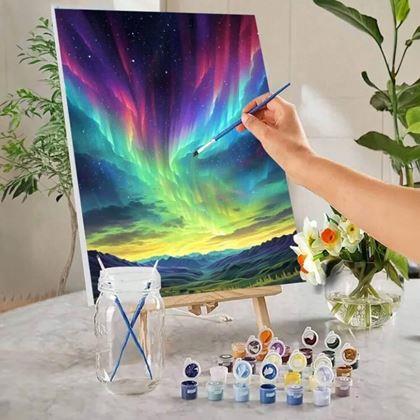 Obrazek z Malowanie po numerach, naciągnięte płótno na ramę - zorza polarna