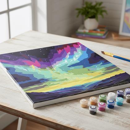 Obrazek z Malowanie po numerach, naciągnięte płótno na ramę - zorza polarna