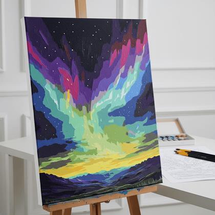 Obrazek z Malowanie po numerach, naciągnięte płótno na ramę - zorza polarna