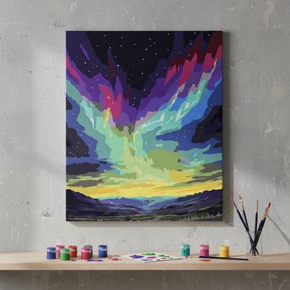 Obrazek z Malowanie po numerach, naciągnięte płótno na ramę - zorza polarna