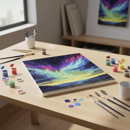 Obrazek z Malowanie po numerach, naciągnięte płótno na ramę - zorza polarna