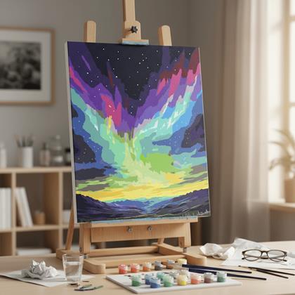 Obrazek z Malowanie po numerach, naciągnięte płótno na ramę - zorza polarna