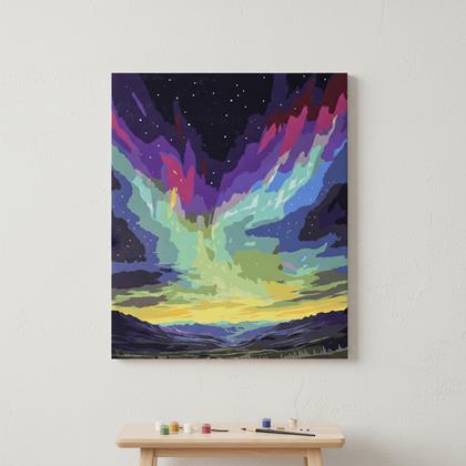 Obrazek z Malowanie po numerach, naciągnięte płótno na ramę - zorza polarna