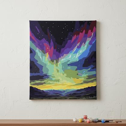 Obrazek z Malowanie po numerach, naciągnięte płótno na ramę - zorza polarna