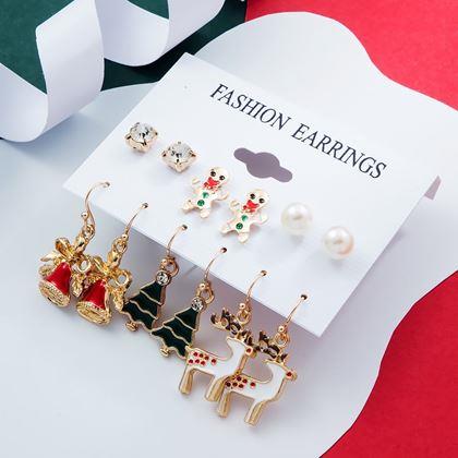 Obrazek z Kolczyki świąteczne 6 par  -  komplet zielony