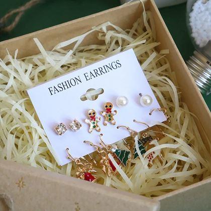 Obrazek z Kolczyki świąteczne 6 par  -  komplet zielony