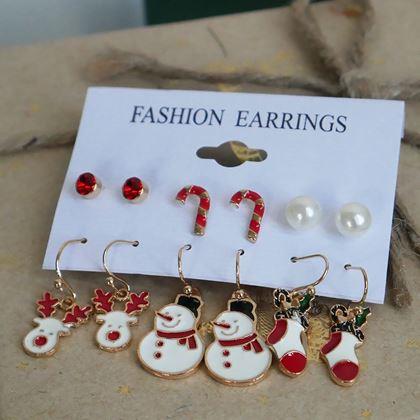 Obrazek z Kolczyki świąteczne 6 par  -  komplet czerwony