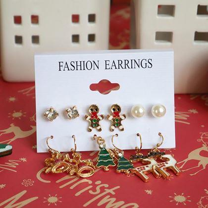 Obrazek z Kolczyki świąteczne 6 par  -  komplet zielony