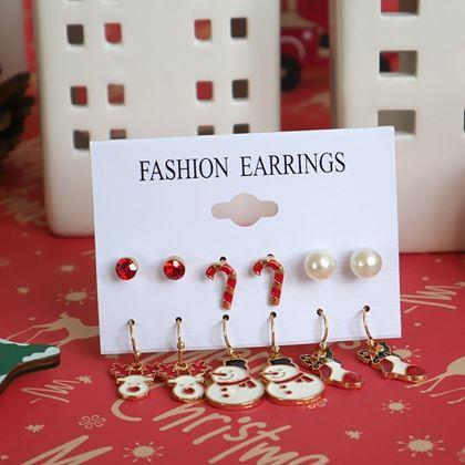 Obrazek z Kolczyki świąteczne 6 par  -  komplet czerwony