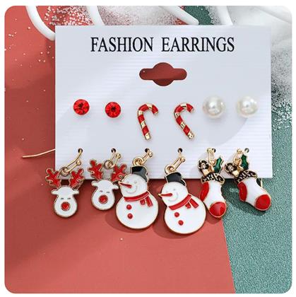 Obrazek z Kolczyki świąteczne 6 par  -  komplet czerwony