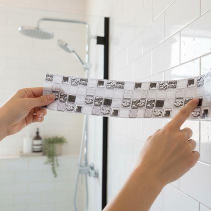 Obrazek z Samoprzylepna listwa mozaika - szary mix