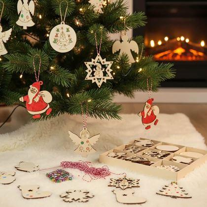 Obrazek z Drewna ozdoby świąteczne do samodzielnego pomalowania 32 szt.