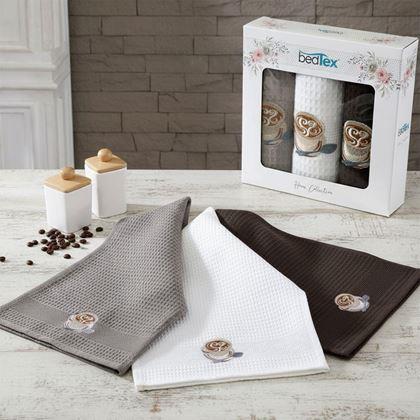 Obrazek z Zestaw prezentowy waflowych ściereczek 3 szt. – kawa