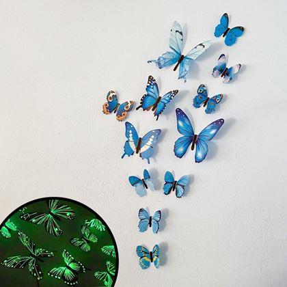 Obrazek z Zestaw świecących motyli na ścianę  -  niebieski