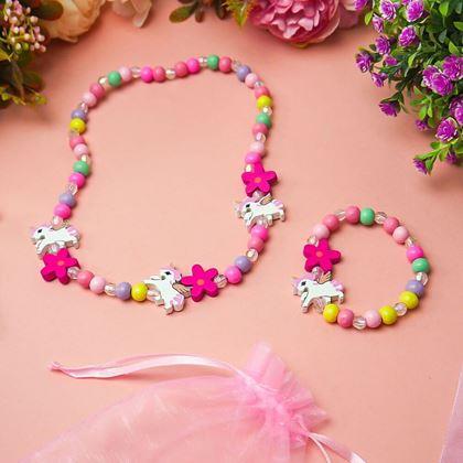 Obrazek z Komplet naszyjnika i bransoletki wykonany z drewnianych koralików