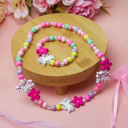 Obrazek z Komplet naszyjnika i bransoletki wykonany z drewnianych koralików