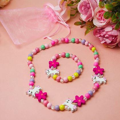 Obrazek z Komplet naszyjnika i bransoletki wykonany z drewnianych koralików