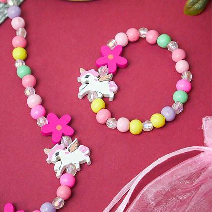 Obrazek z Komplet naszyjnika i bransoletki wykonany z drewnianych koralików