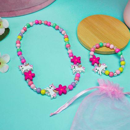 Obrazek z Komplet naszyjnika i bransoletki wykonany z drewnianych koralików