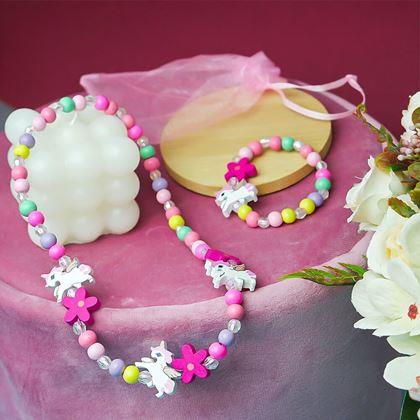 Obrazek z Komplet naszyjnika i bransoletki wykonany z drewnianych koralików