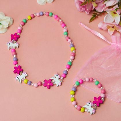 Obrazek z Komplet naszyjnika i bransoletki wykonany z drewnianych koralików