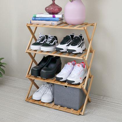 Obrazek z Przenośny składany drewniany stojak na buty