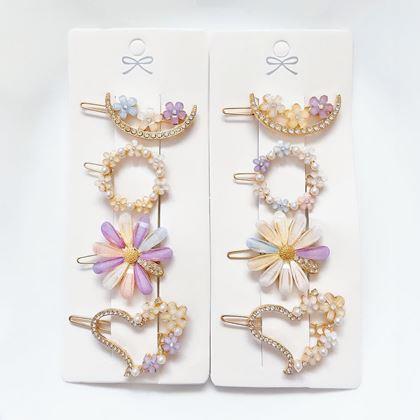Obrazek z Kwiatowe spinki do włosów z kamieniami 4 szt.