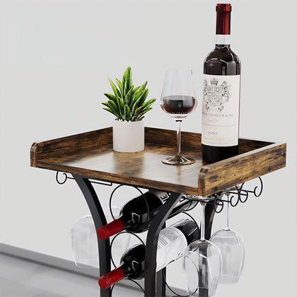 Obrazek z Metalowy stojak na 14 butelek wina i 4 kieliszki