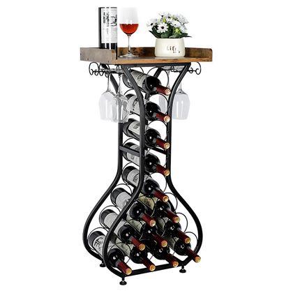 Obrazek z Metalowy stojak na 14 butelek wina i 4 kieliszki