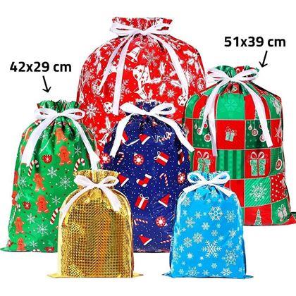 Obrazek z Worek do pakowania prezentów świątecznych ze sznurkiem - 42x29 cm
