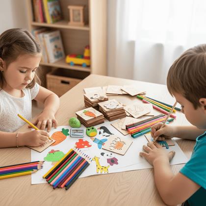 Obrazek z Drewniany zestaw do rysowania 100 szt