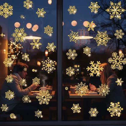 Obrazek z Naklejki na okno - płatki śniegu 52 szt. - złote