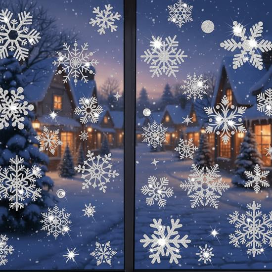 Obrazek z Naklejki na okno - płatki śniegu 52 szt. - srebrne