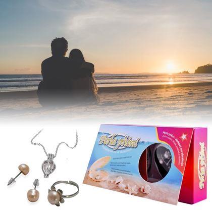 Obrazek z Perła życzeń w małży z naszyjnikiem, kolczykami i pierścionkiem