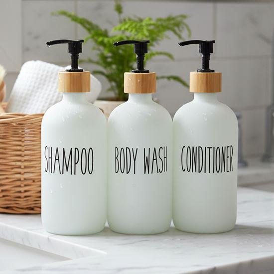 Obrazek z Dozowniki do łazienki na szampon, odżywkę i żel pod prysznic