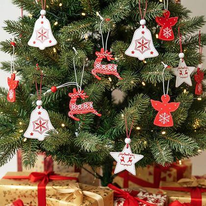 Obrazek z Zestaw drewnianych ozdób 12 szt. - świąteczny mix