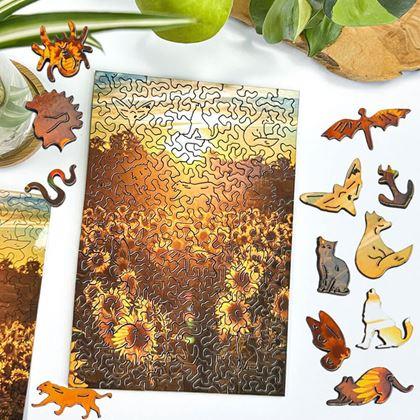 Obrazek z Drewniane puzzle o nieregularnych kształtach  - pole słoneczników