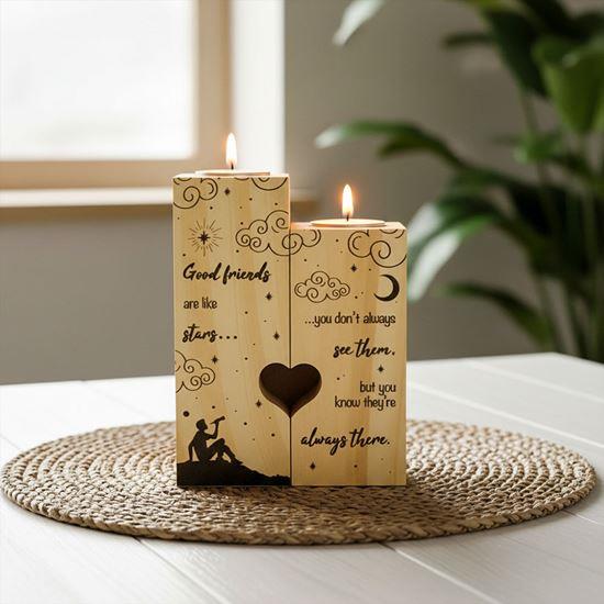 Obrazek z Drewniane świeczniki na tealighty dla par, 2 szt. - nocne niebo